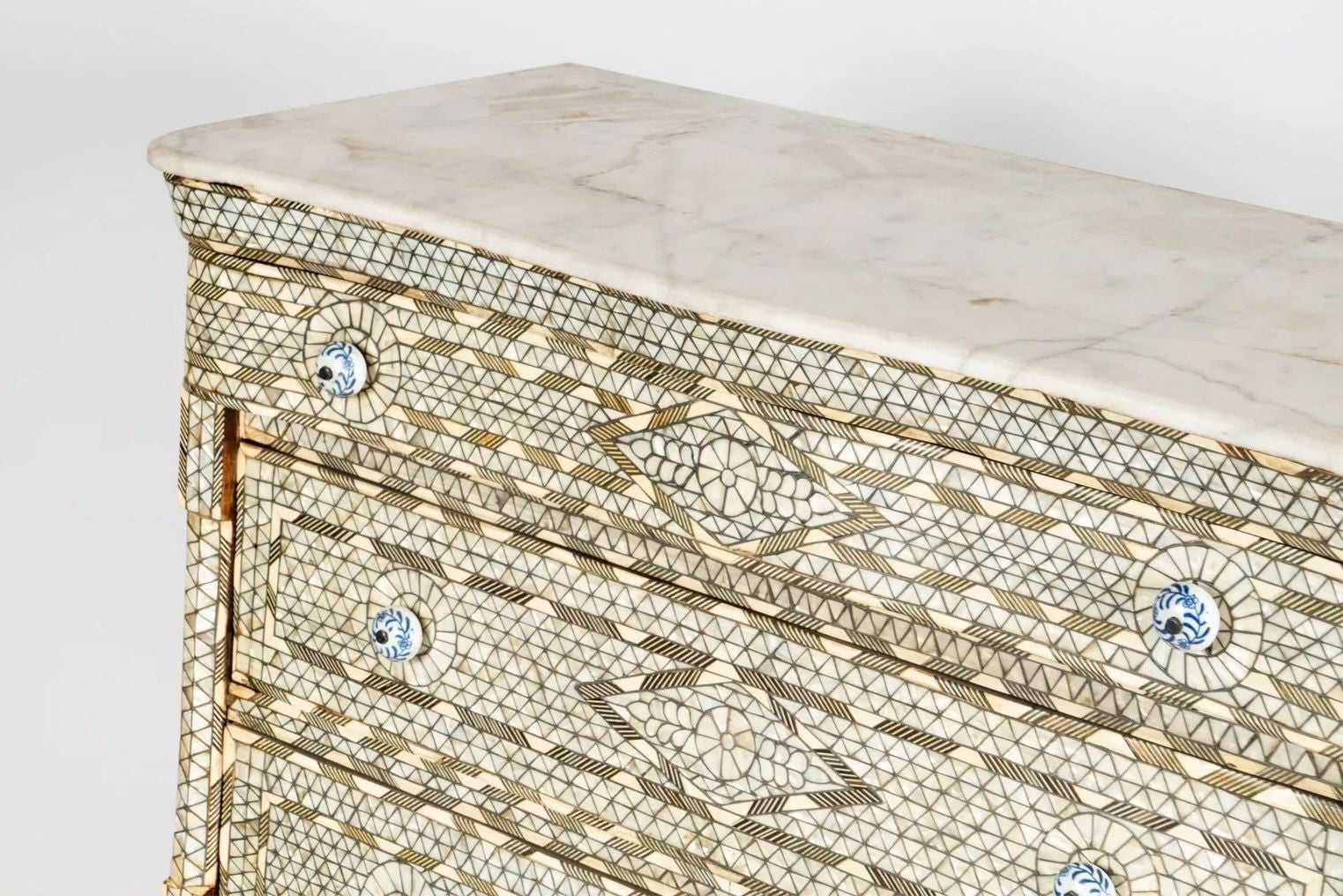 Antique Middle Eastern Mother-of-Pearl Inlaid Marble-Top Chest of Drawers