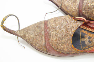 Antique Leather Mughal Raj Ottoman Moorish Shoes Gold Embroidered