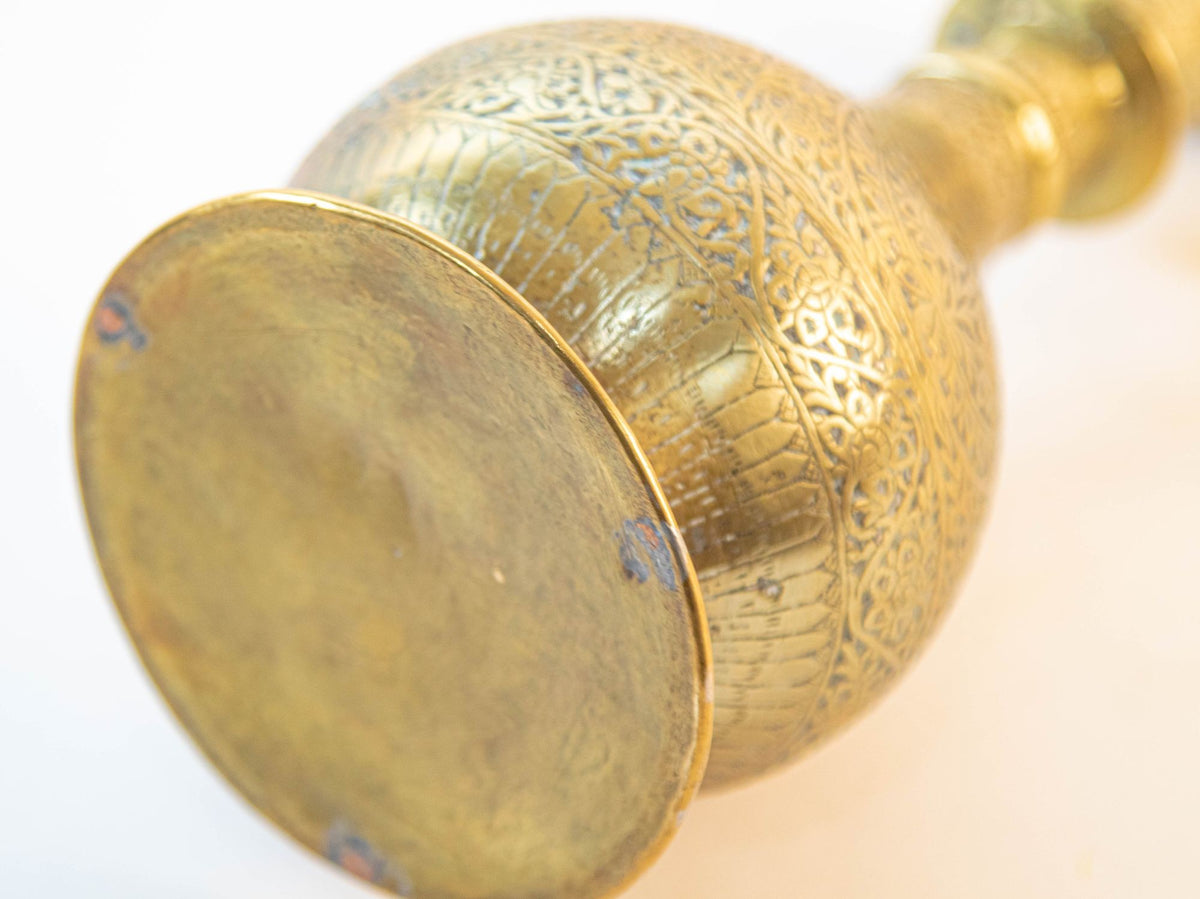 Antique Mughal Engraved Brass Vase, Indo-Persian, 19th Century
