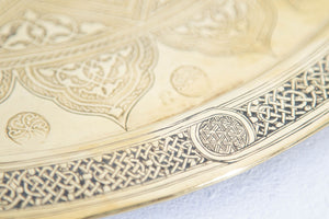 19th Century Mughal Indo Persian Fine Antique Brass Round Tray 17 in