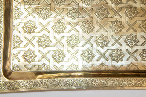 1940s Moroccan Brass Tray Rectangular Shape Polished Gold Brass Serving Platter