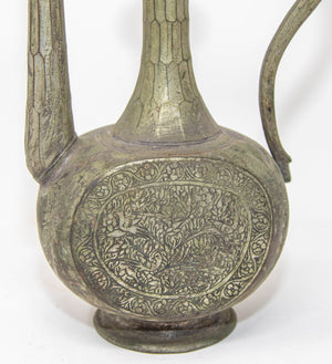 Antique Islamic Middle Eastern Qajar Persian Tinned Metal Ewer 19th Century