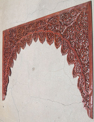 Asian Hand-Carved Wooden Architectural Arched Wall Door Panel