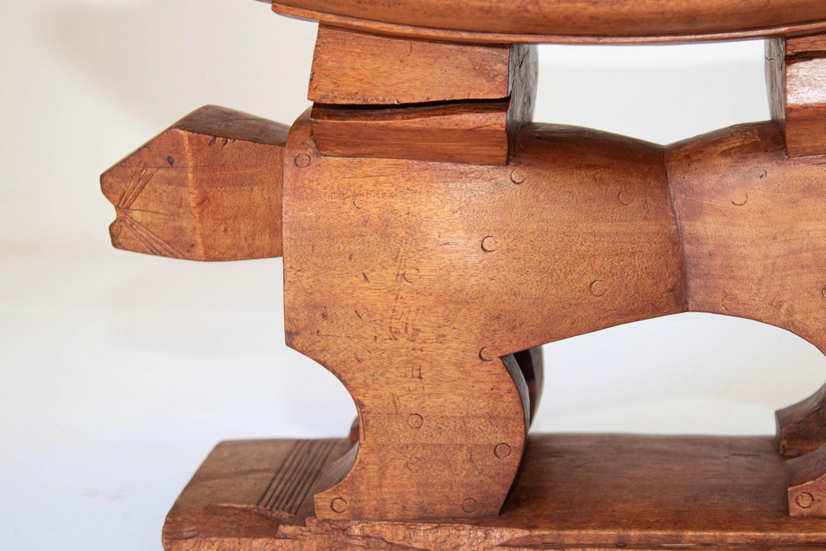 Antique Ghanian Ashanti Style Stool with Leopard Carved, Africa — additional view 7