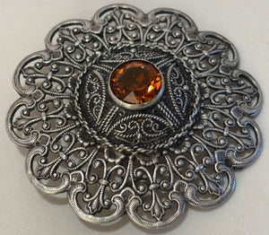 Ottoman Style Turkish Silver Brooch or Veil Pin with Moorish Filigree Lace