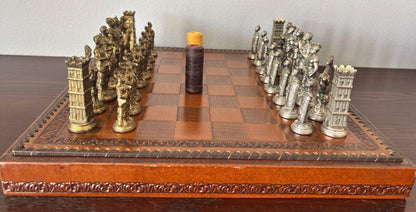 Italian Roman-Style Chess Set Cast Metal and Leather Leather Board Circa 1960 — detail view 8