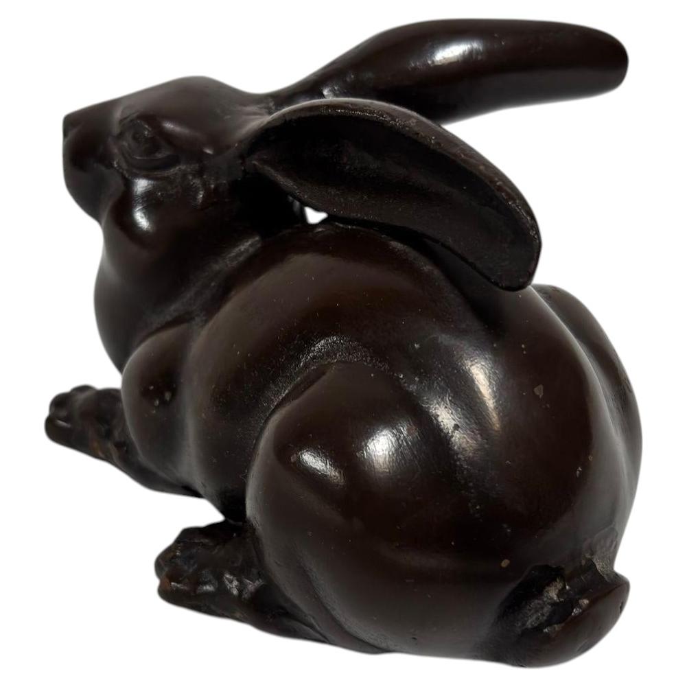 Mid-20th Century Japanese Hand Cast Bronze Rabbit Sculpture — Japan