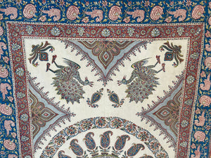 Large Isfahan Ghalamkar Persian Paisley Textile Block Printed 1950s