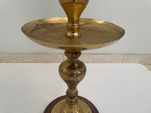 Vintage Polished Brass Moroccan Pillar Candle Holder 1950s