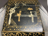 Large Chinese Tea Box Black Lacquered Gilt Hand Painted Octagonal Box 1940s