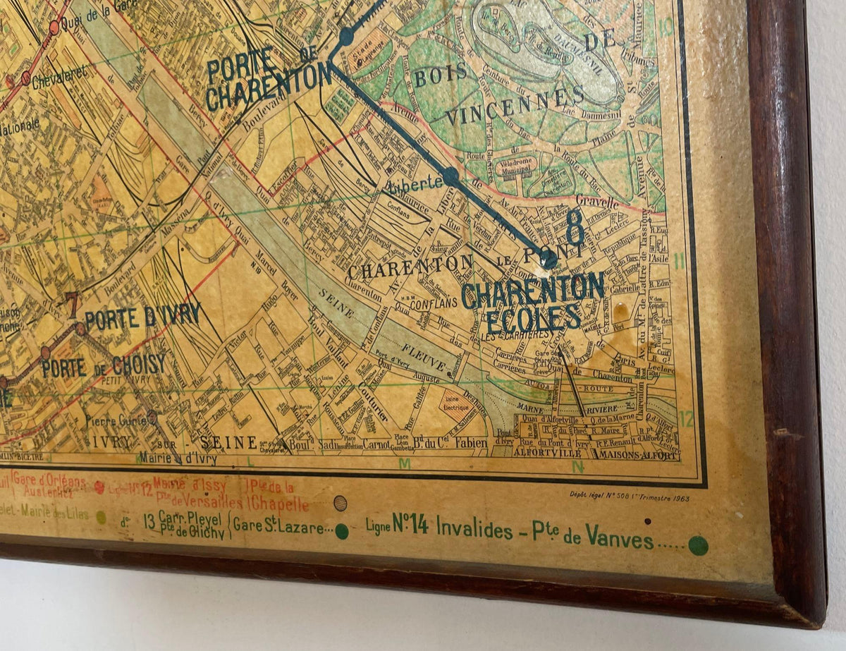 Vintage Paris Metro Map Print, Framed Mid-20th Century Artwork — additional view 7