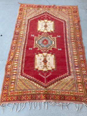 Moroccan Vintage Boujad Berber Tribal Rug 1960s