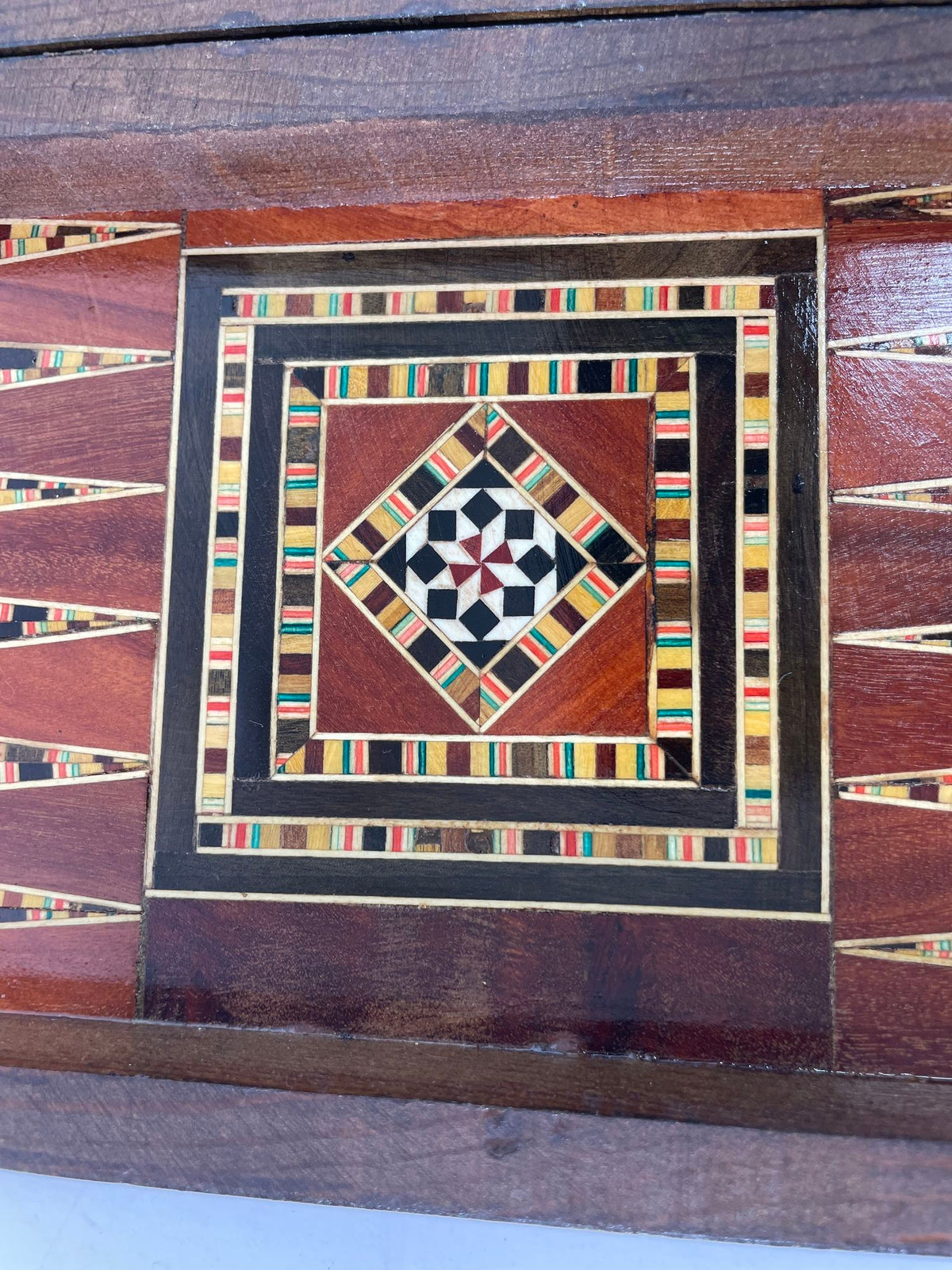 Middle Eastern Mosaic Inlaid Marquetry Box, Vintage Game Chest, 1950