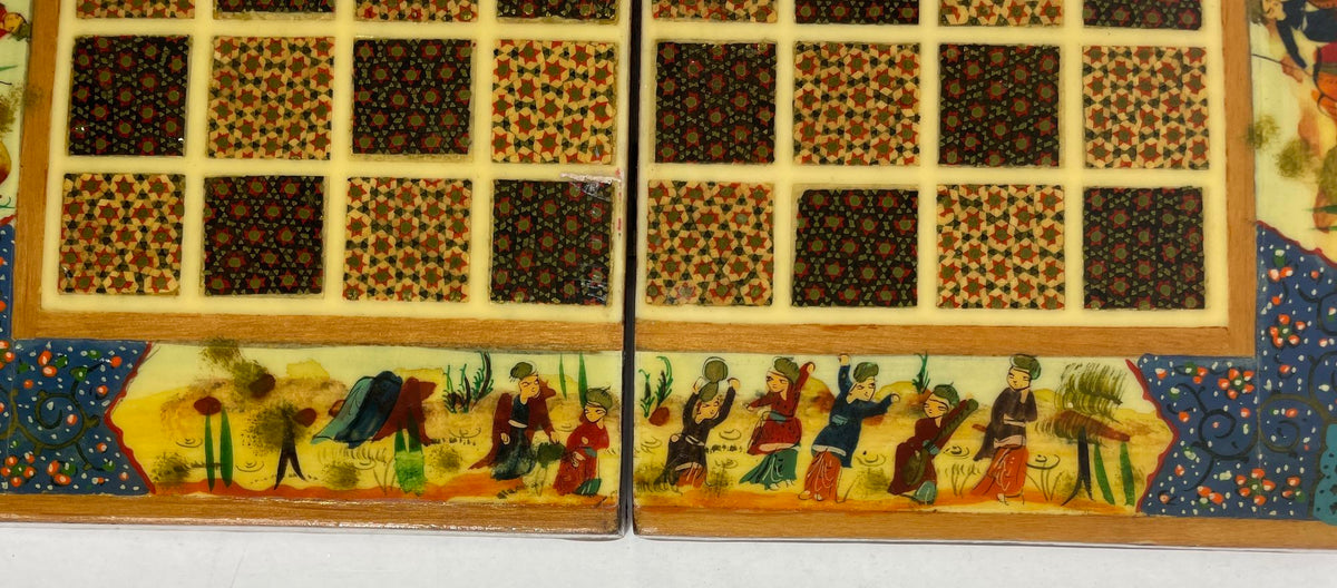 Vintage Persian Micro Mosaic Chess Box, Handcrafted Fruitwood, 1950s