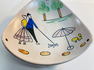 German Vintage Hand-Painted Triangular Plate