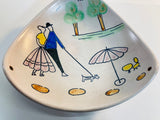 German Vintage Hand-Painted Triangular Plate