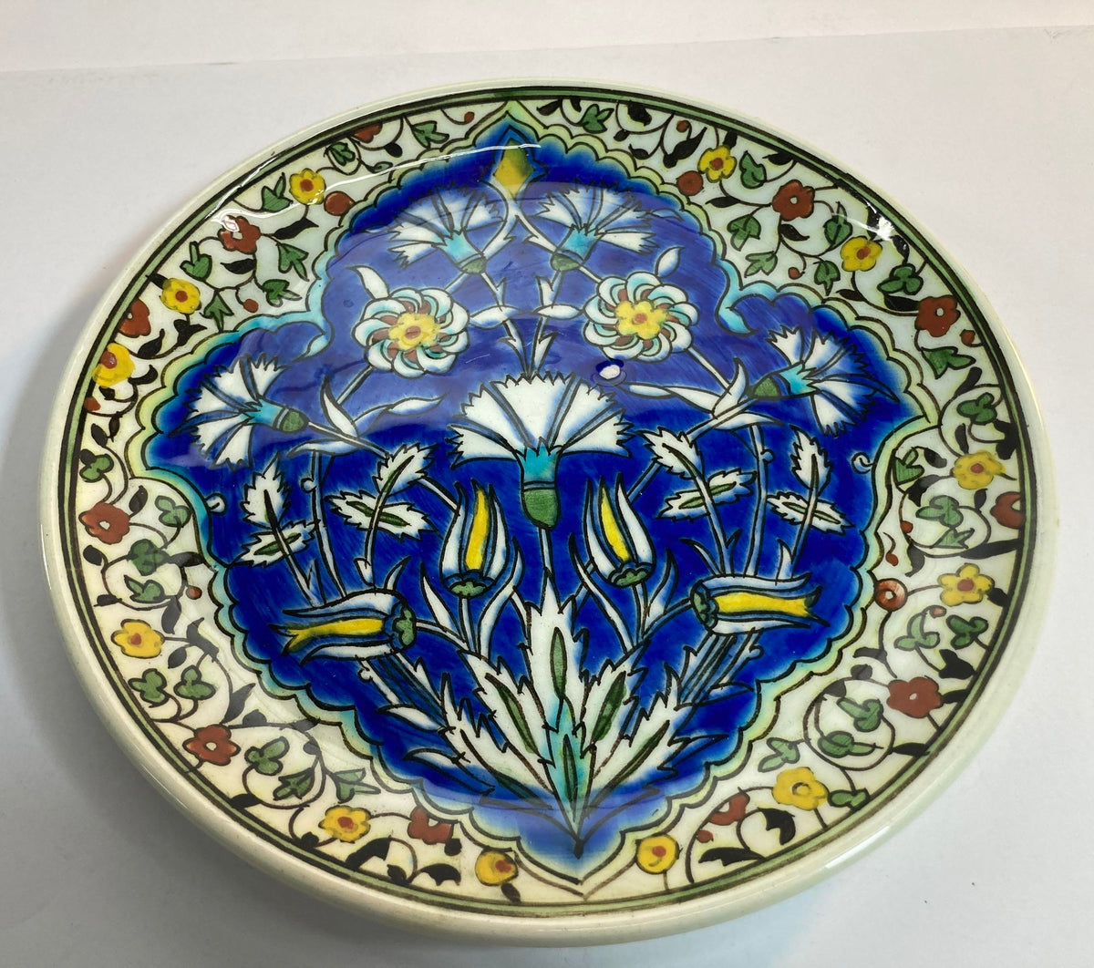 Vintage Turkish Iznik Style Polychrome Floral Ceramic Wall Plate, 1950s
