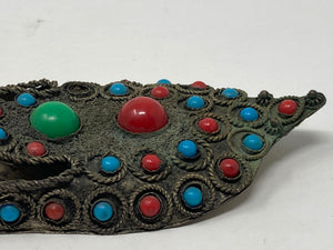 Vintage Metal Aladdin Moroccan Slipper Shoe Ashtray with Beads 1950