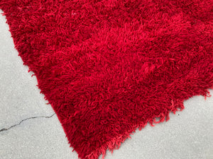 Vintage Red Ethnic Moroccan Fluffy Rug Bed of Roses