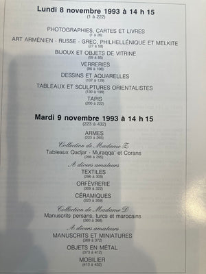 Islamic Art, Orientalist Paintings Auction Catalog Tajan 1993