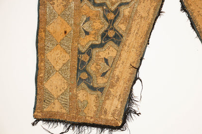 Antique Islamic Art Ottoman Metallic Threads Arched Fragment Textile 19th c.