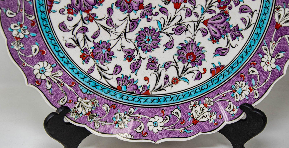 Turkish Kütahya Pottery Hand Painted Wall Hanging Plate with Iznik Pattern 1950s — additional view 7