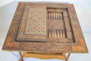 Moroccan Inlaid Card Chess Backgammon Game Table 1950