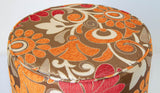 Vintage Moroccan Round Pouf Ottoman in 1970s Psychedelic Floral Velvet