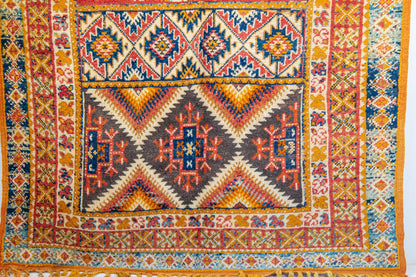Vintage Moroccan Boujad Berber Rug, Hand-Knotted Wool, Folk Art, 1960s