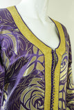 Moroccan Caftan Purple and Gold Damask Embroidered Vintage Kaftan 1960