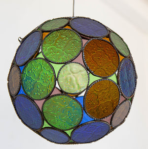 Vintage Moroccan Multi-Color Glass Orb Lantern Moorish Style