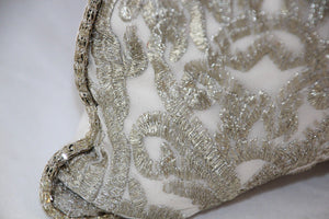 Turkish Moorish Ottoman Style Throw Pillow with Silver Metallic Embroidery