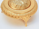 Vintage Gold Tone Islamic Moorish Roll Top Caviar Footed Dish Server 1960s