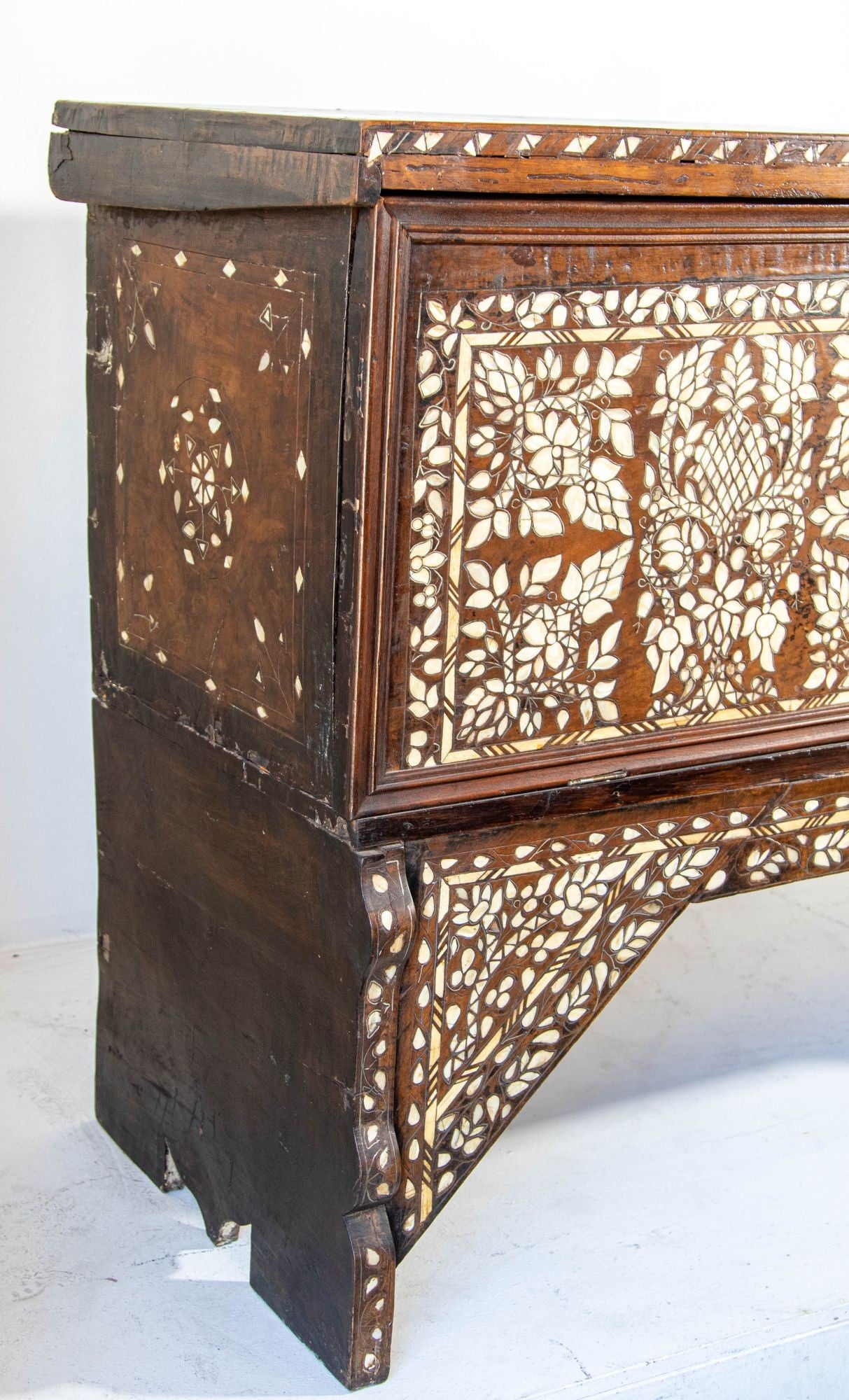 Antique Middle Eastern Mother of Pearl Inlay Dowry Trunk 19th C.