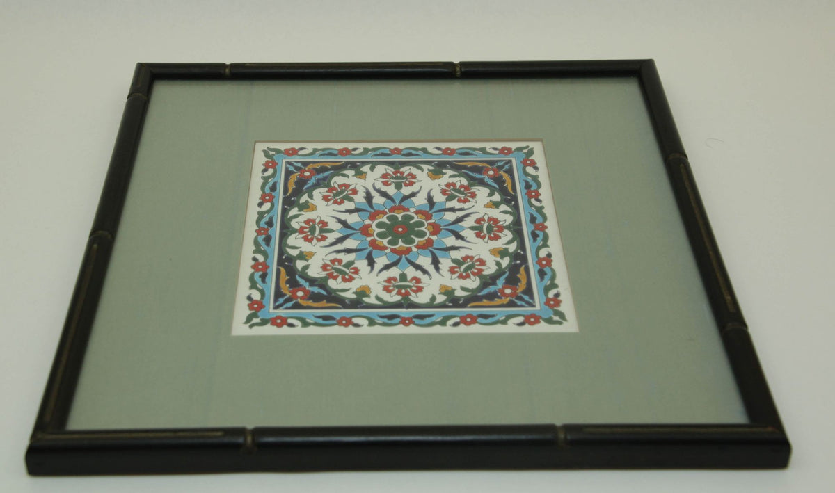 Handcrafted Turkish Iznik Style Ceramic Tile Framed 1950
