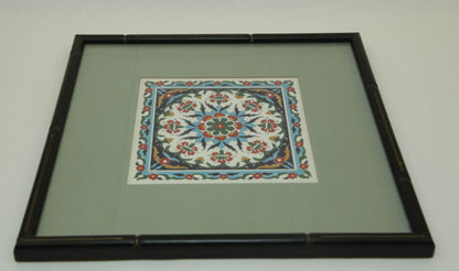 Handcrafted Turkish Iznik Style Ceramic Tile Framed 1950