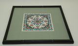 Handcrafted Turkish Iznik Style Ceramic Tile Framed 1950