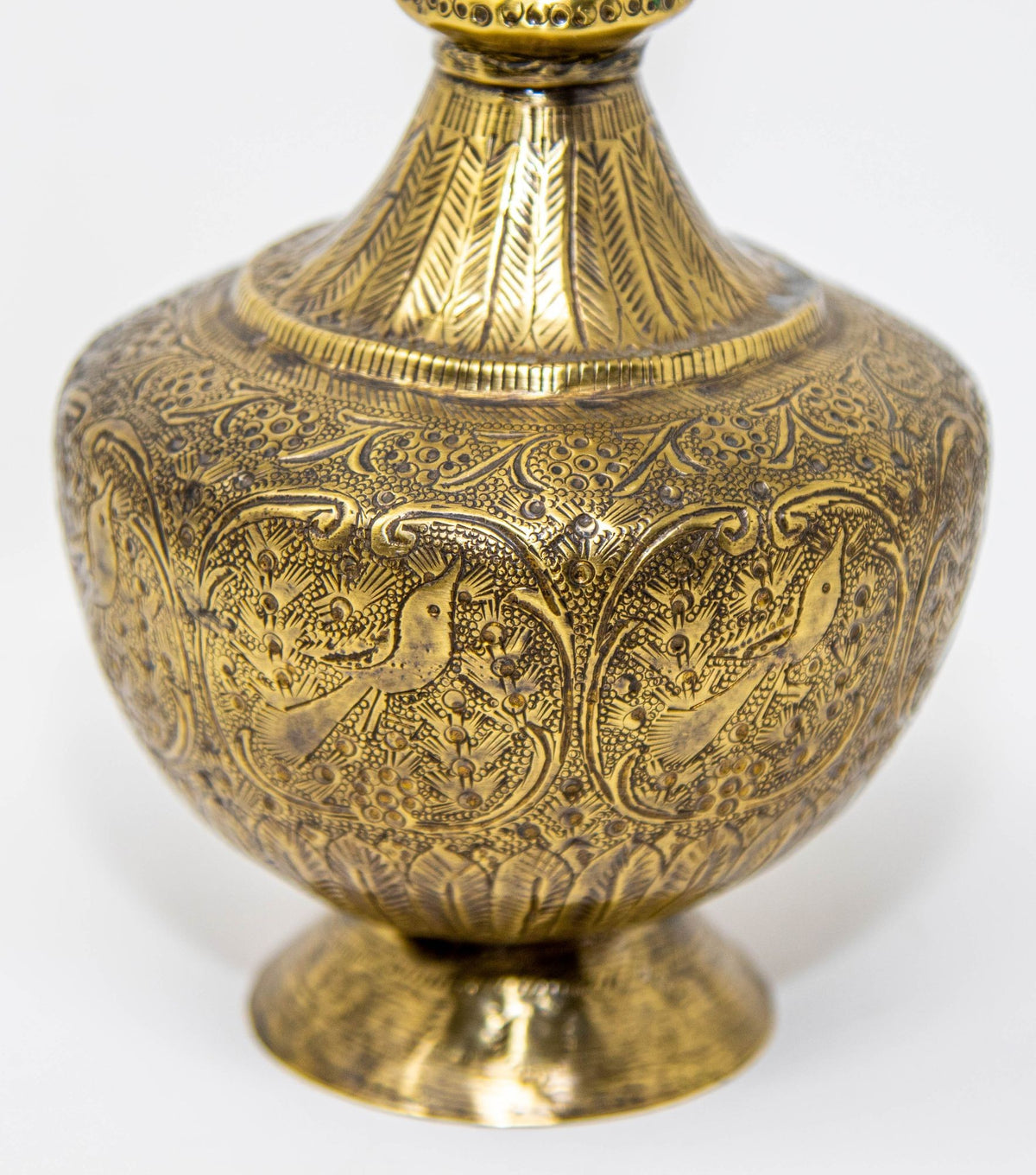 19th Century Antique Persian Brass Etched Vase with Islamic Design