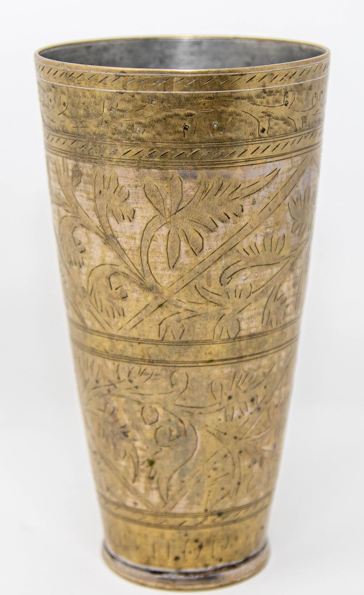 Antique Metal Engraved Mughal Beaker or Vase from India 1940s