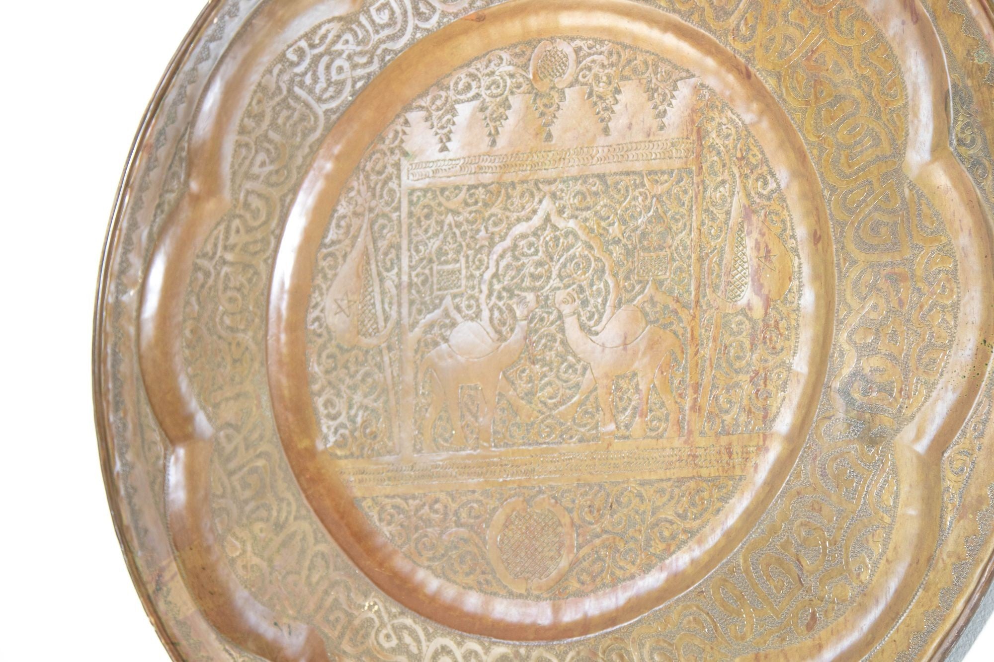 Large Moroccan Round Brass Tray Wall Decor 38 inches Circa 1950's