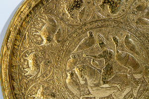 Collectible Islamic Asian Metalwork Polished Brass Tray Circa 1940s