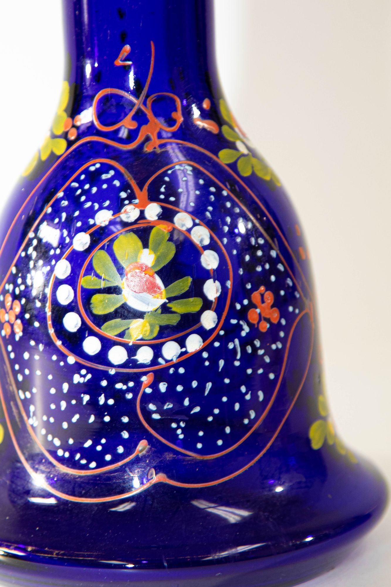 Vintage Royal Blue Opaque Enameled Bohemian Glass Hookah Base