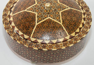 1920 Persian Khatam Kari Footed Wooden Circular Jewelry Box