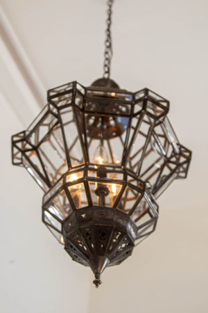 Vintage Moroccan Clear Glass Lantern Moorish Granada Spanish Style