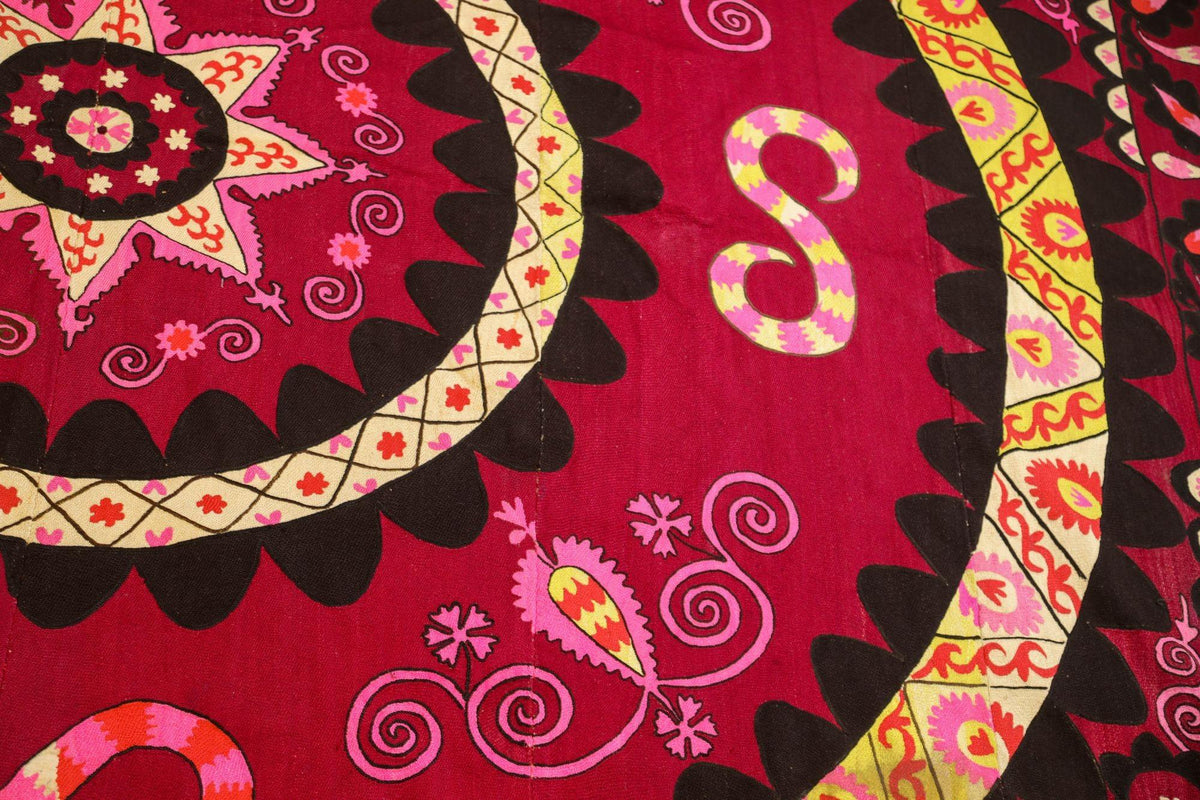 Vintage Suzani Uzbekistan Embroidered Textile Red and Black — additional view 7
