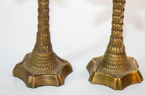 Vintage Brass Moroccan Palm Tree Candlestick Holders Set of 2