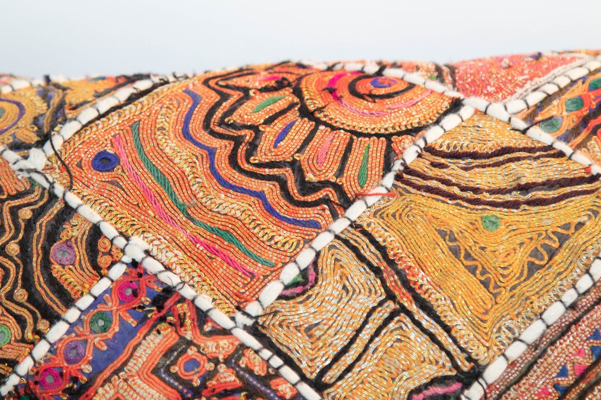 Vintage Pillow in Colorful Embroidered Fabric Patchwork Rajasthan India