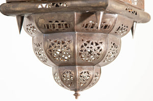 Vintage Moroccan Hanging Lantern Clear and Multicolor Glass Made in Marrakech