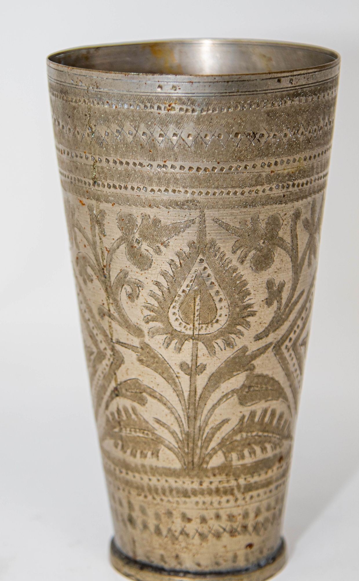 Antique Metal Engraved Beaker or Vase from India 1940s