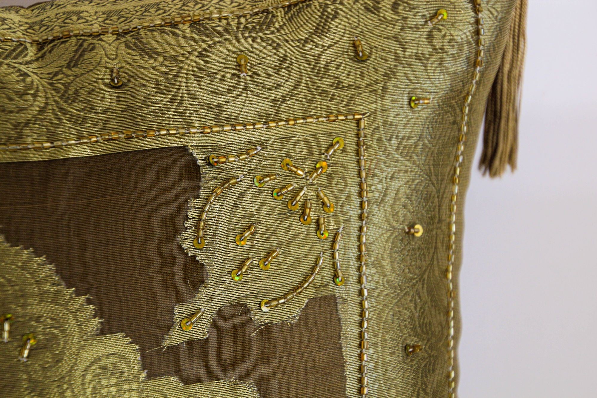 Gold Moorish throw Pillows Embellished with Sequins and Beads a Pair